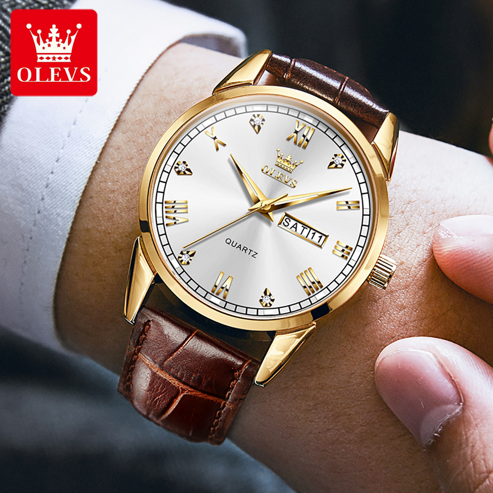 OLEVS 6896 Top Brand Men Quart - огляд і ціна Leather Watch Band Men